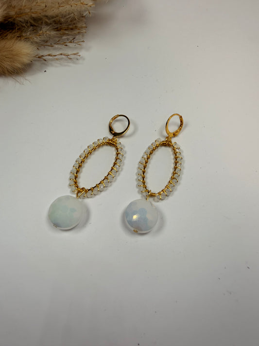 Gold wire wrapped white crystals with white Sparkle Drop Earrings