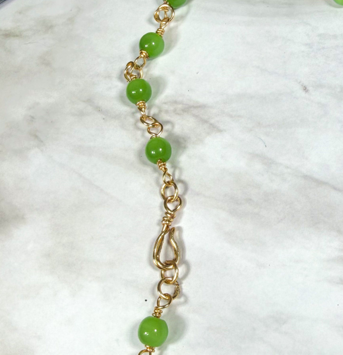 Wire Wrapped Jade Beads With Golden Evil Eye Pendant Necklace