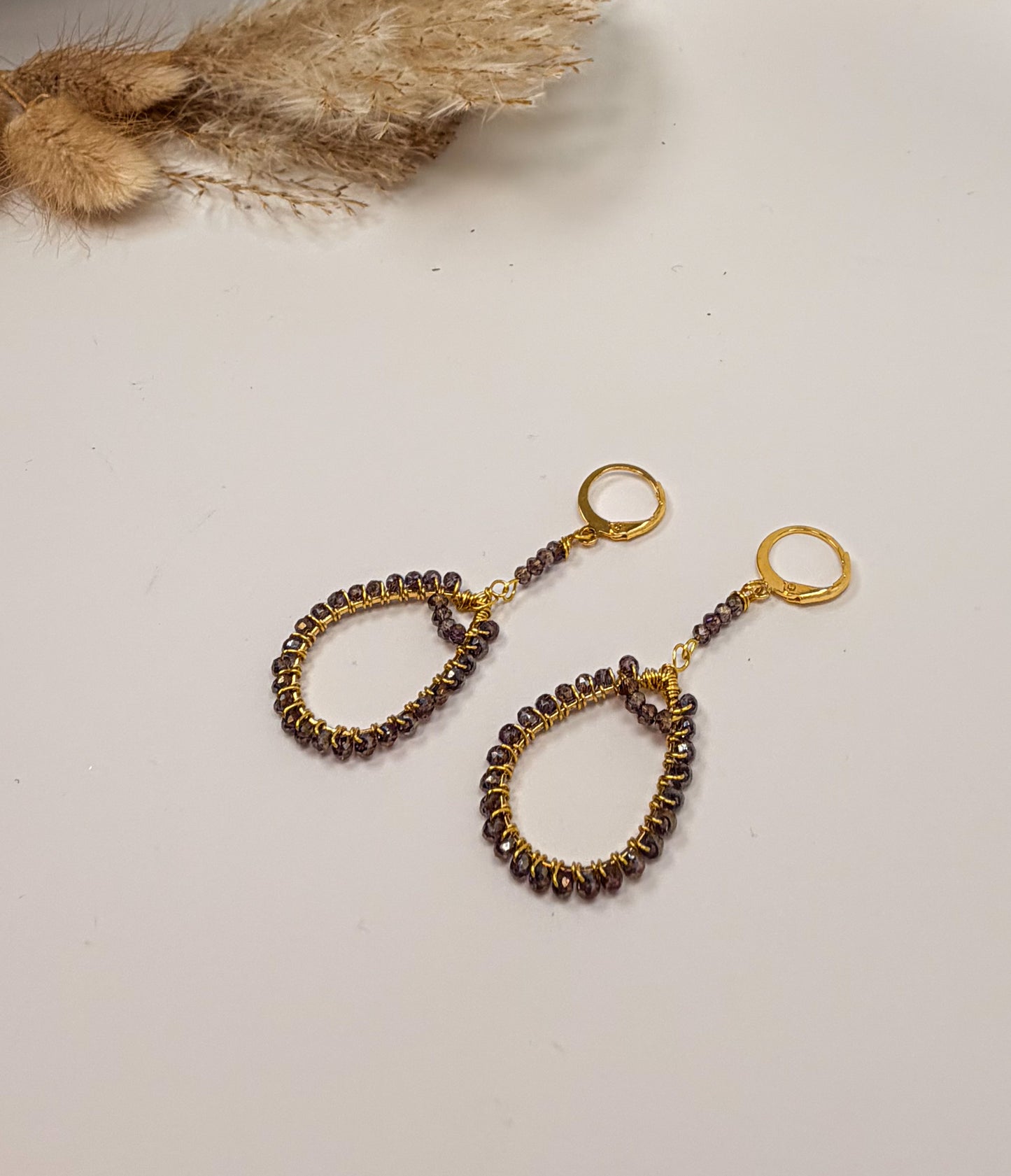 Wire Wrapped Dark Lavender Chandelier Tear Drop Crystal Earrings