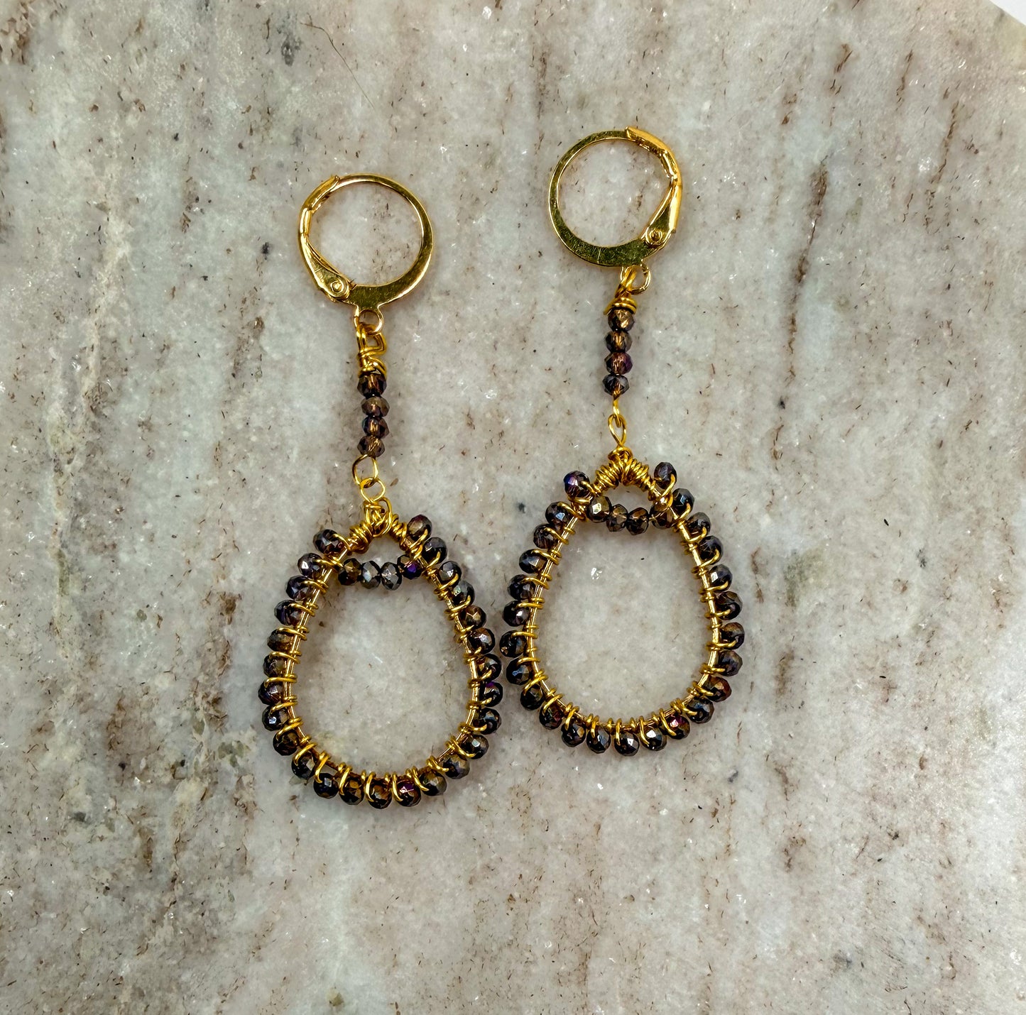 Wire Wrapped Dark Lavender Chandelier Tear Drop Crystal Earrings