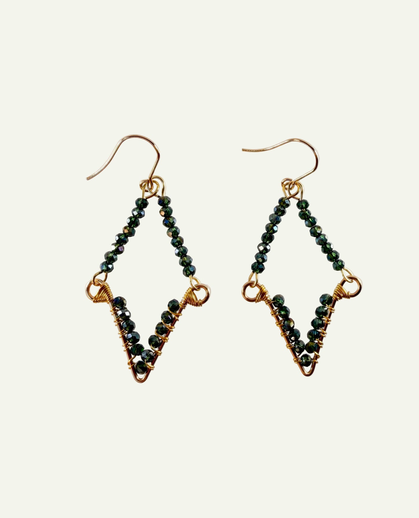 Crystal Hunter Green Glass Beaded Gold Dangle Statement Earrings