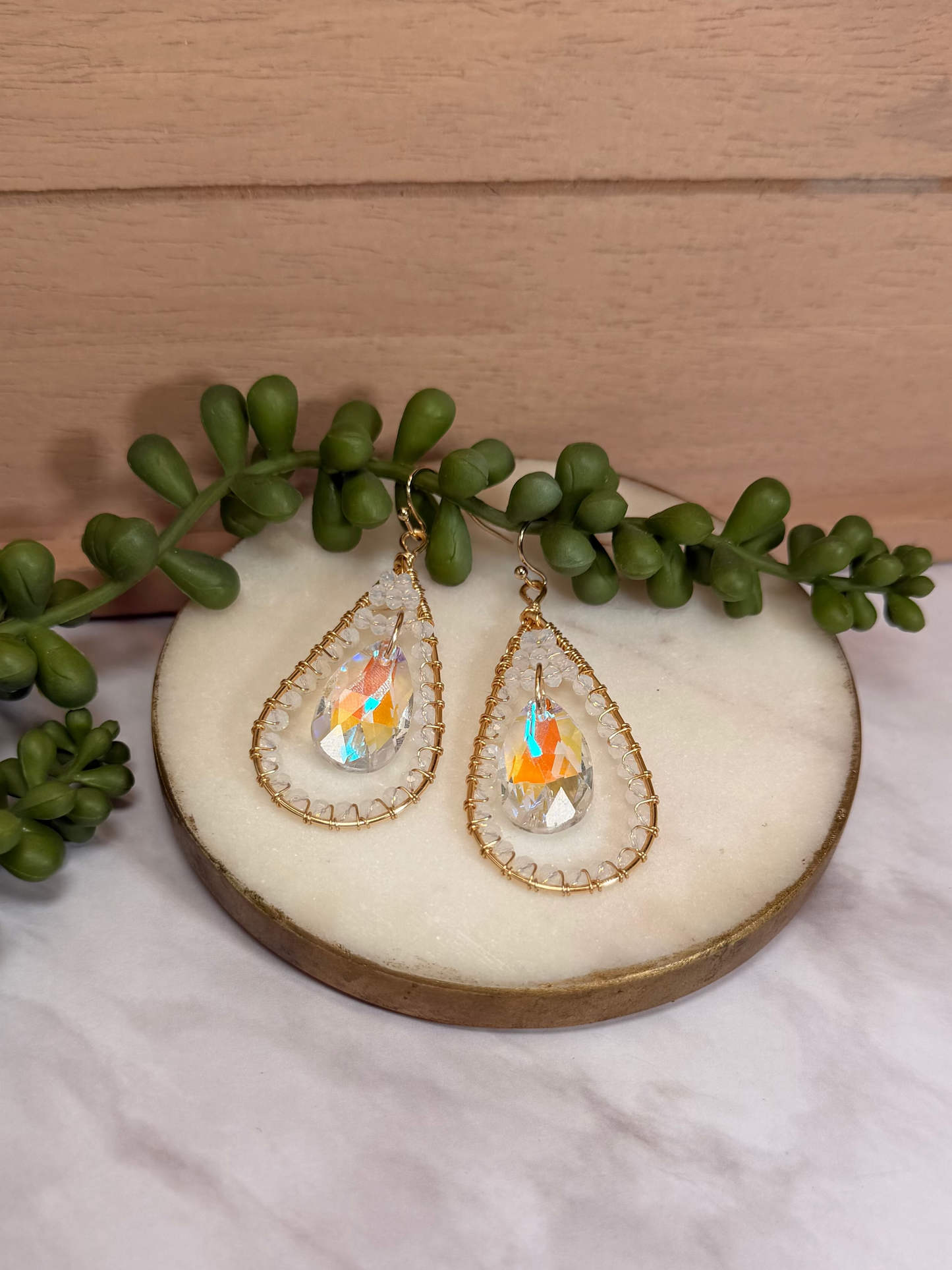 Iridescent Crystal chandelier Faceted Glass Tear drop Long Earrings