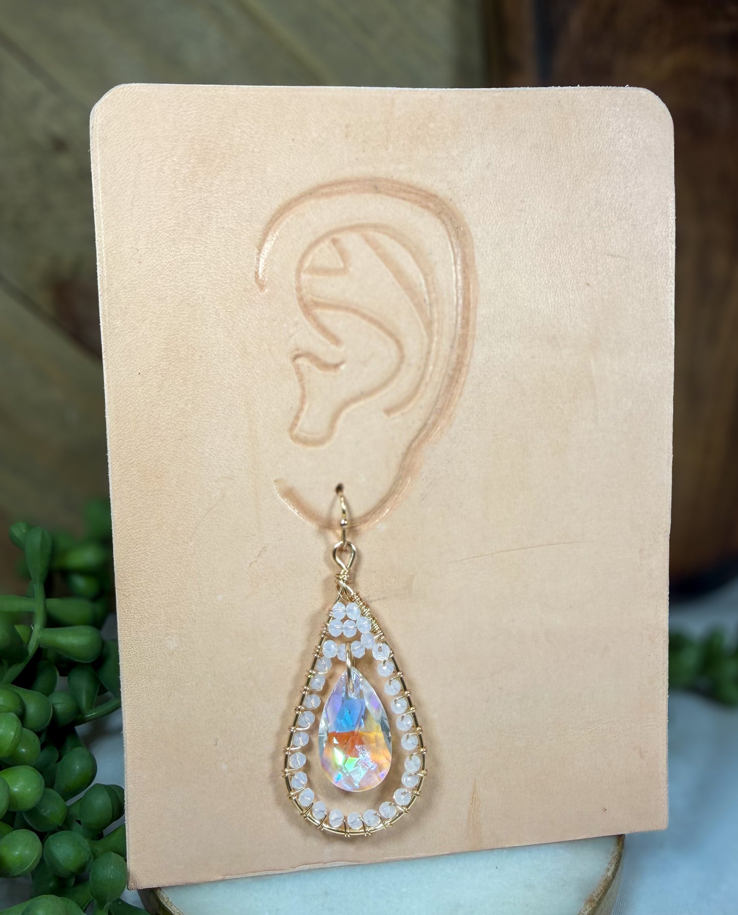 Iridescent Crystal chandelier Faceted Glass Tear drop Long Earrings