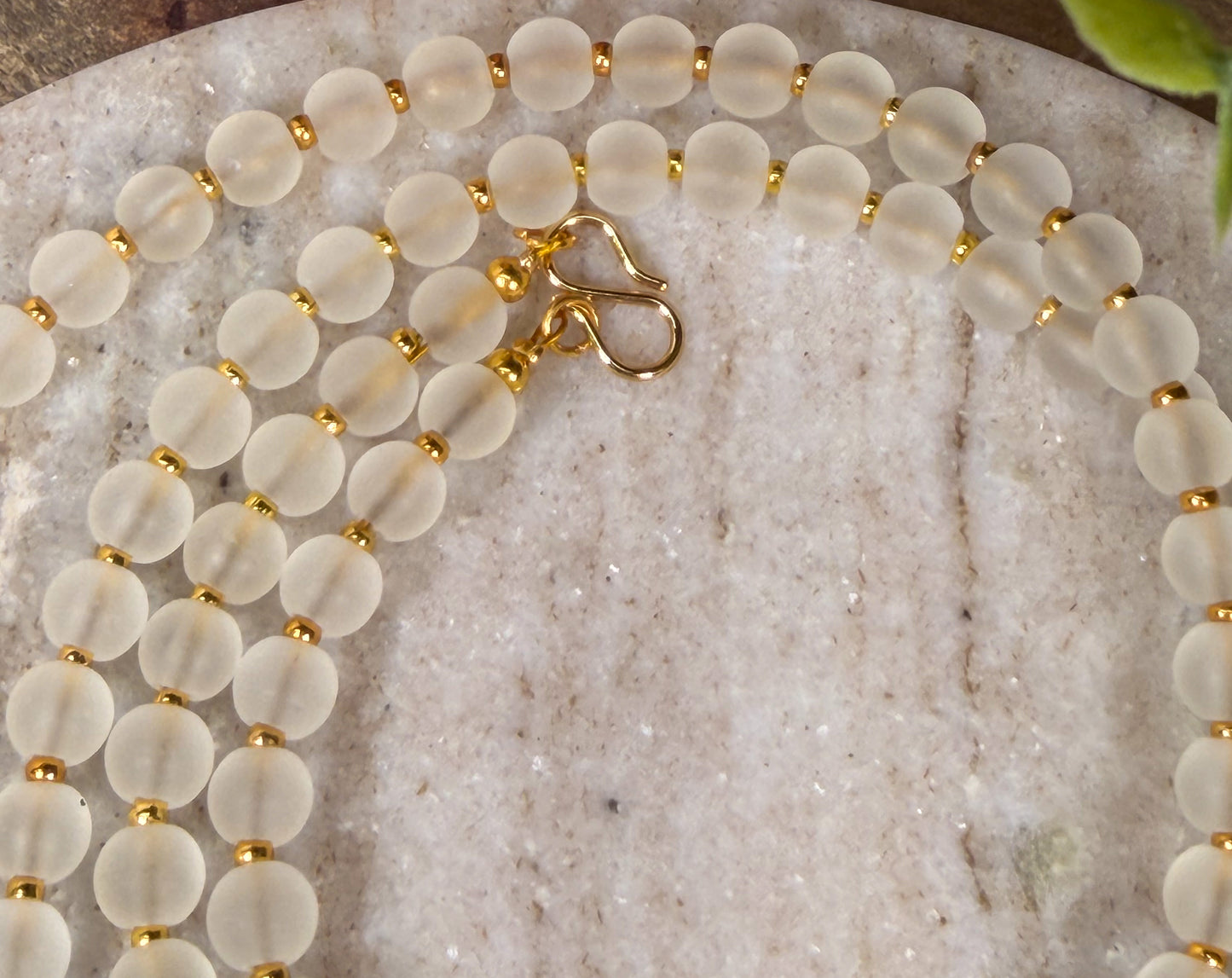 Green Dragons vein Agate Pendant Necklace with Milky white matte beads and 18k gold plated beads accents
