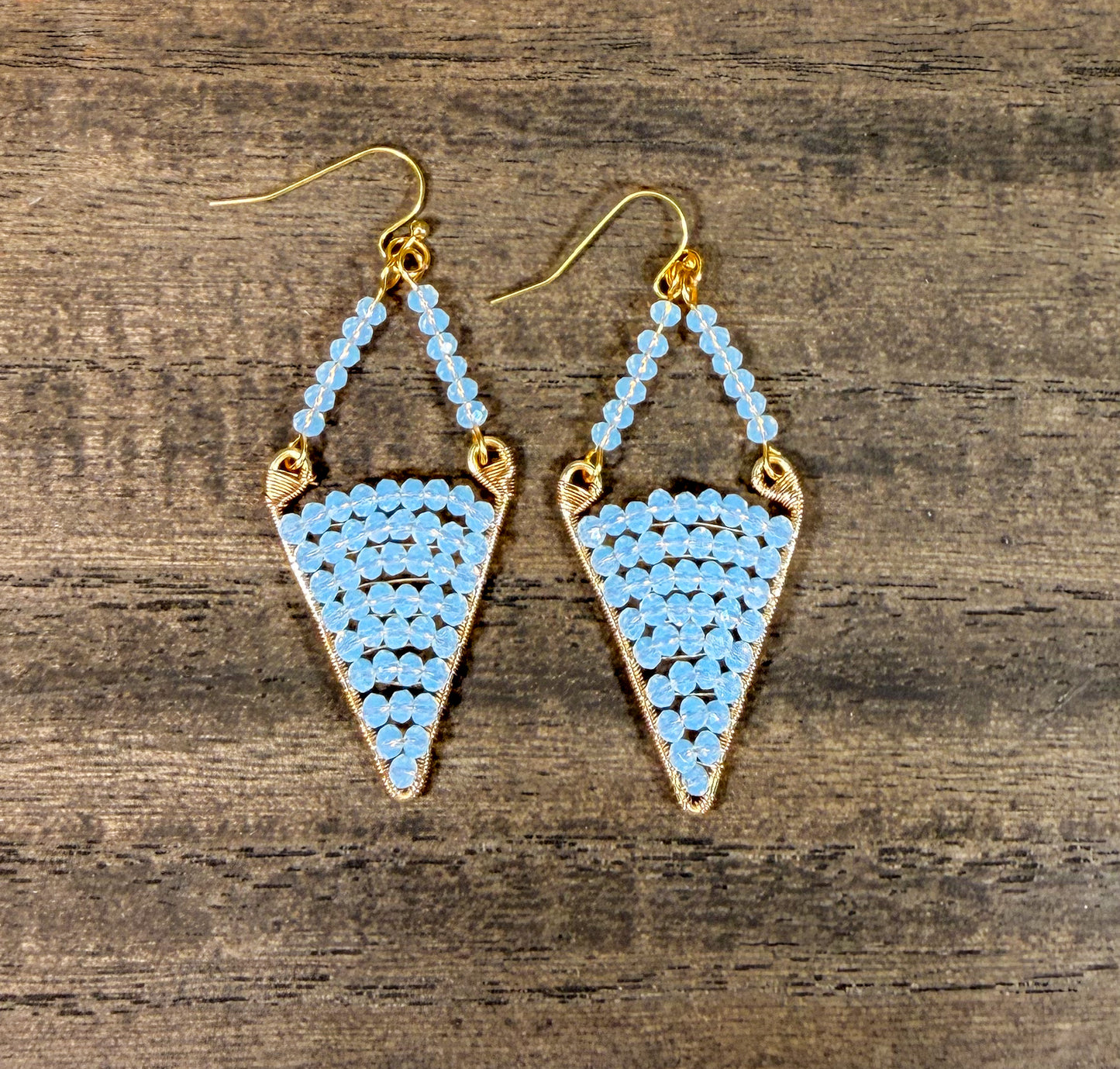 White Crystal Faceted Drop Diamond Shaped Earrings with unique design and Golden Accents