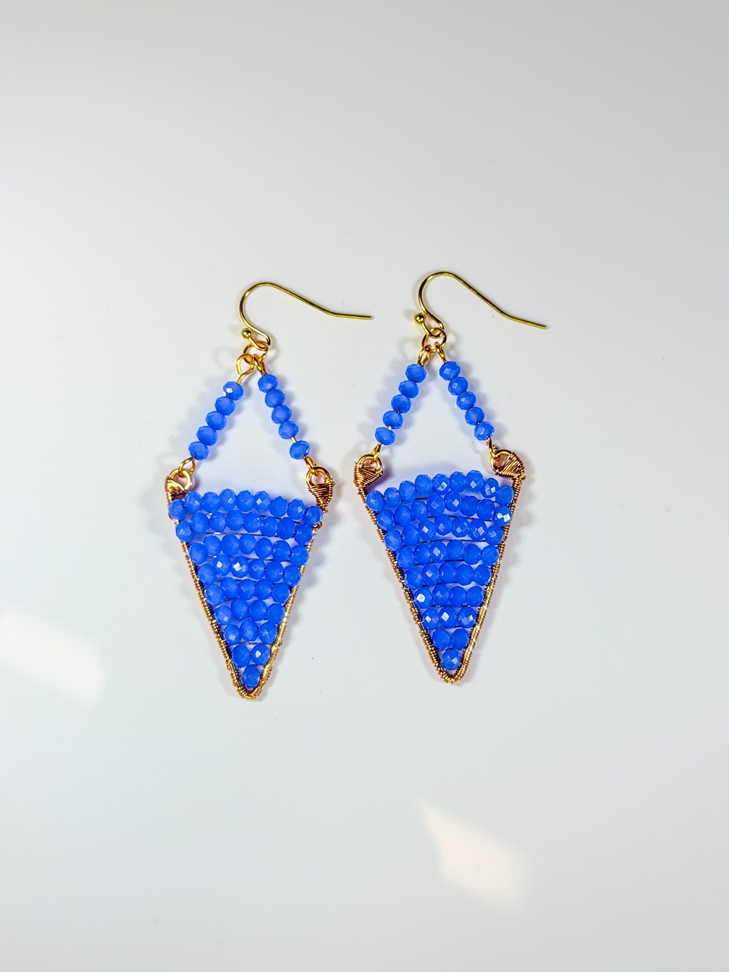 Electric Blue Diamond earrings with Golden wire wrapped accents-Statement Earrings