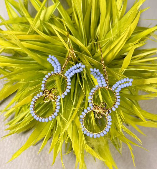 Easter Bunny in lilac with 14k gold bowtie and huggie closure earrings in a warm golden color