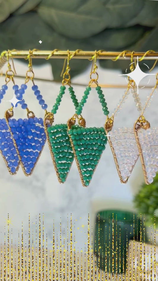 Electric Blue Diamond earrings with Golden wire wrapped accents-Statement Earrings